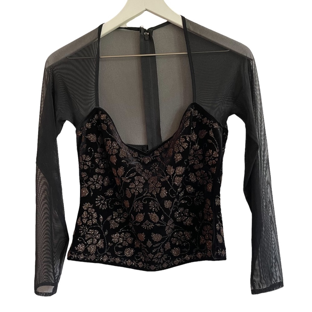 Whimsygothic Tadashi Shoji Vintage Cropped Mesh & Sparkle Top